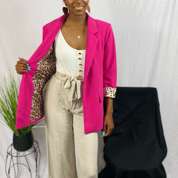 Jackets & Blazers - Leopard Cuffed Blazer